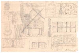 Skizzen und Studien zu Exlibris : Exlibris-Skizzen mit Lamm Gottes, dem Auge Gottes und Ornamenten