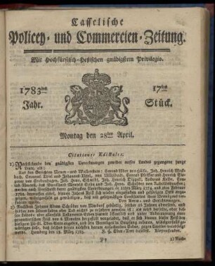 17tes Stueck, Montag den 28ten April. 1783