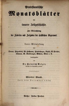 Protestantische Monatsblätter für innere Zeitgeschichte : Studien d. Gegenwart für d. evangelischen Länder deutscher Zunge. 4, 4. 1854
