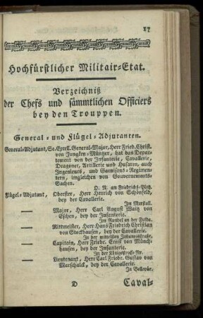 Hochfuerstlicher Militair-Etat