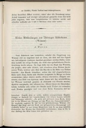 Kleine Mittheilungen zur Thüringer Käferfauna (Weimar)
