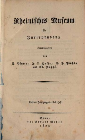 Rheinisches Museum für Jurisprudenz. 3. 1829