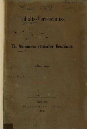 Römische Geschichte, Inhaltsverzeichniss