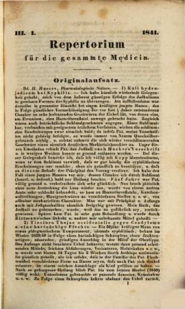 Repertorium für die gesammte Medicin. 1841, Bd. 3