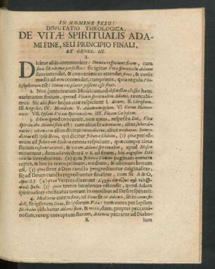 Disputatio Theologica, De Vitae Spiritualis Adami Fine, Seu Principio Finali, Ex Genes. III.