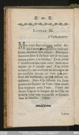 Lettre XI. à Varsovie 1777.