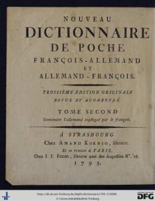 Tom. 2: Nouveau Dictionnaire De Poche François-Allemande Et Allemand-François