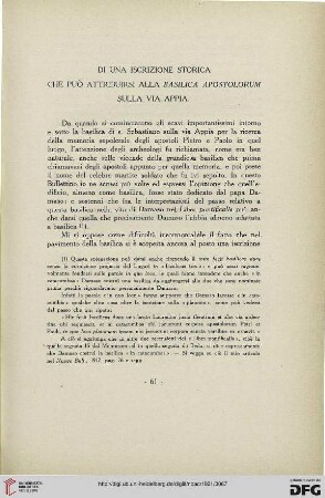 27: Di una iscrizione storica che può attribuirsi alla basilica Apostolorum sulla via Appia