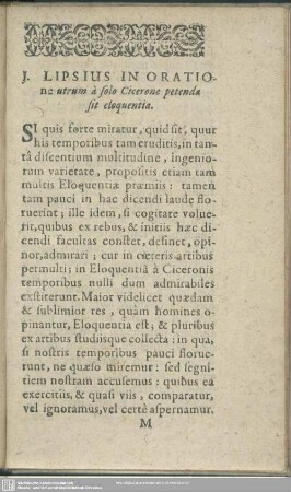 I. Lipsius In Oratione utrum a solo Cicerone petenda sit eloquentia