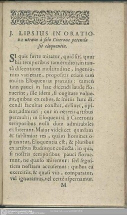 I. Lipsius In Oratione utrum a solo Cicerone petenda sit eloquentia