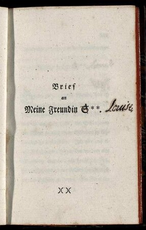 Brief an Meine Freundin [...]