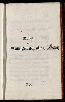 Brief an Meine Freundin [...]
