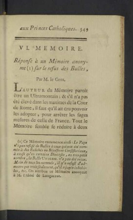 VI. Memoire