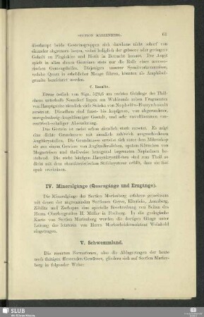 IV. Mineralgänge (Quarzgänge und Erzgänge)