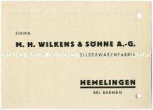 Bestellkarte für versilberte Essbestecke von der Firma Wilkens