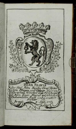 [...Des Herrn Cammer-Richters Hrn Präsidenten und Hrn. Assessoren Wappen...]