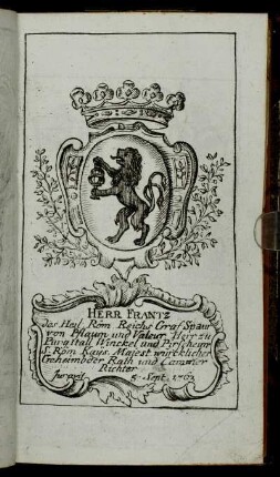 [...Des Herrn Cammer-Richters Hrn Präsidenten und Hrn. Assessoren Wappen...]