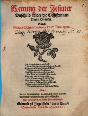 Rettung der Jesuiter Vnschuld wider die Gifftspinnen Lucam Osiander