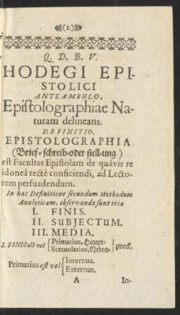 Hodegi Epistolici Anteambulo, Epistolographiae Naturam delineans.