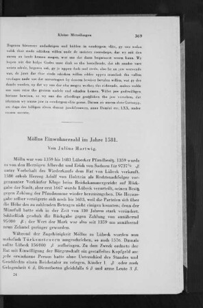 Möllns Einwohnerzahl im Jahre 1581.