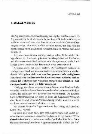 Allgemeines: Argumentieren