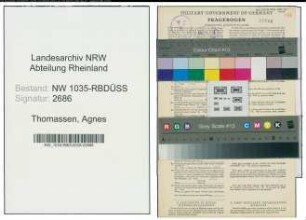 Entnazifizierung Agnes Thomassen , geb. 11.11.1898 (Bergbauangestellte)
