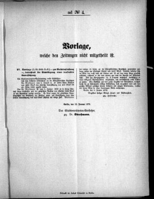 Anlage: ad No.4, Vorlage, welche den Zeitungen nicht mitgeteilt ist