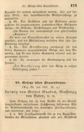 18. Gesetze über Staatsdiener (Reg.-Bl. von 1819, Nr. 4)