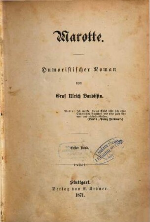 Marotte : humoristischer Roman, 1