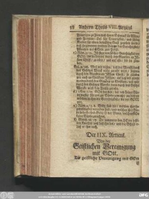 Der IIX. Articul. Von der Geistlichen Bereinigung mit Gott.