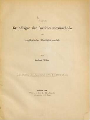 Ueber die Grundlagen der Bestimmungsmethode des longitudinalen Elastizitätsmoduls