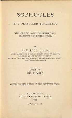 Sophocles, the plays and fragments, 6. The Electra