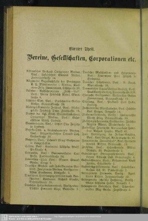 Vierter Theil. Vereine, Gesellschaften, Corporationen etc.