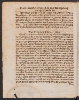 Noch ein ander Schreiben aus Königsberg vom selbigen dato.