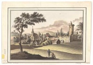 Ansicht von Schloss Schönburg an der Saale, Handzeichnung, 1793 : Goebel, Emanuel Traugott : [Schloss Schönburg an der Saale] / Göbel del. - [S.l.] , 1793. - 1 Kunstbl. : kolor. Handzeichng. ; 30 x 21 cm
