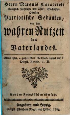 Patriotische Gedanken von dem wahren Nutzen des Vaterlandes