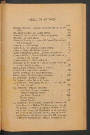 Índice de autores [del tomo]