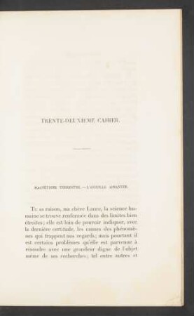 Trente-deuxième cahier. Magnétisme terrestre. - L'aiguille [...]