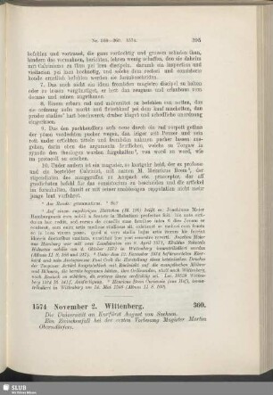 360. 1574, November 2. Wittenberg