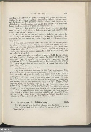 360. 1574, November 2. Wittenberg