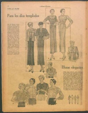Para los días templados [y] Blusas elegantes [Dibujos] : Para la mujer