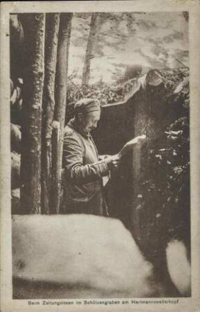 Beim Zeitungslesen im Schützengraben am Hartmannsweilerkopf