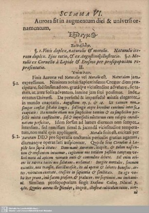 Scemma VI. Aurora fit augmentum diei et universi ornamentum.