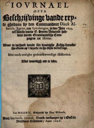 Journal ofte beschrijvinge vande reyse ... nae Spitsbergen in den jare 1639