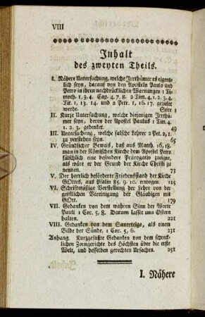 Inhalt des zweyten Theils.
