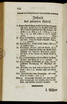 Inhalt des zweyten Theils.
