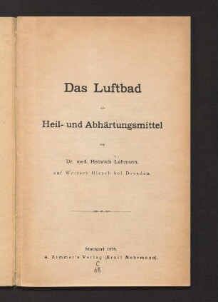Das Luftbad als Heil- und Abhärtungsmittel