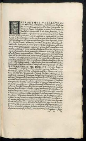 Hieronymus Verallus Dei et Apostolicae Sedis gratia Archiepiscopus Rossanensis ...