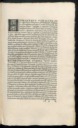 Hieronymus Verallus Dei et Apostolicae Sedis gratia Archiepiscopus Rossanensis ...