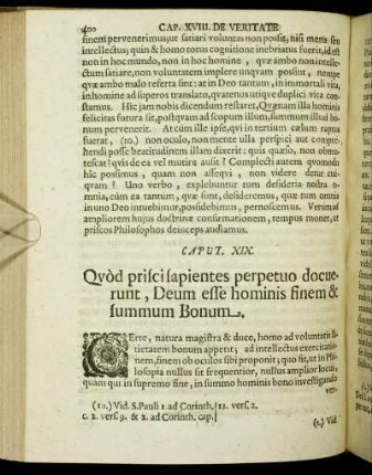 Caput XIX. Quod prisci sapientes perpetuo docuerunt, Deum esse hominis finem & summum Bonum.